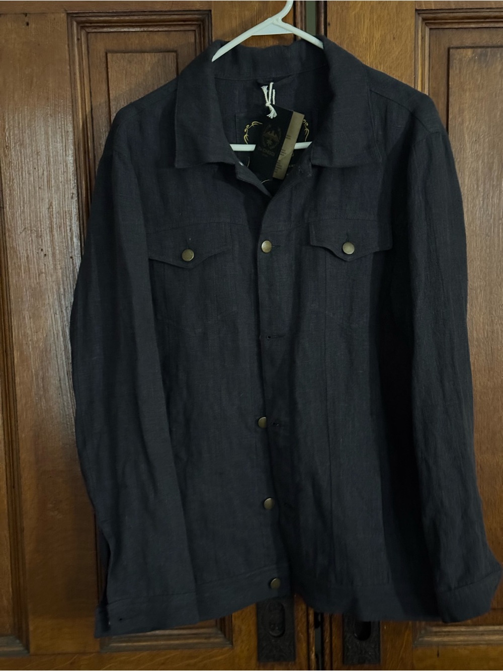 De Ionescu Men's Black Button-Front Jacket - Classic Utility Style. 100% hemp.